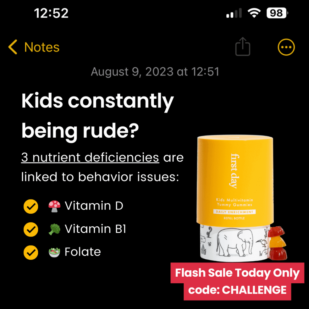 Kids constantly being rude First Day Kids Vitamins Ad Template