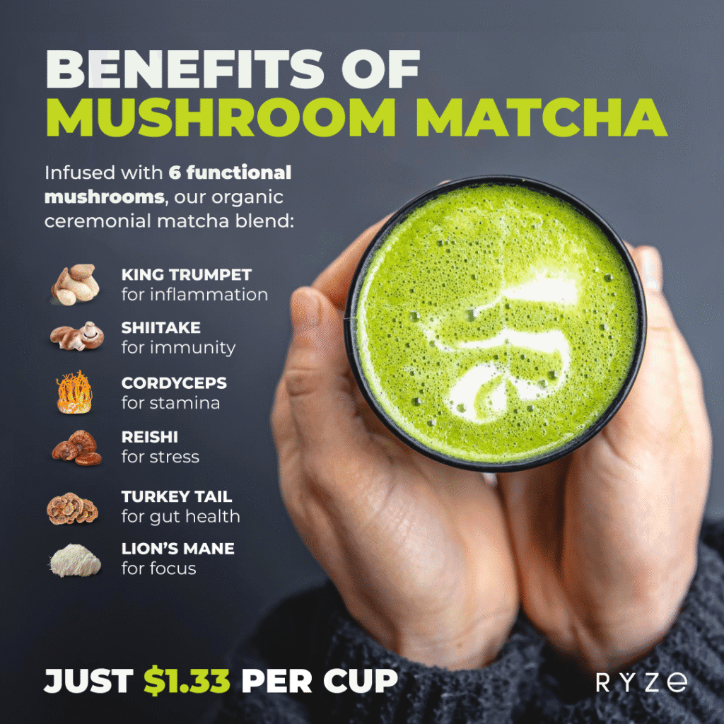 Benefits of Mushroom Matcha Ryze Matcha Blend Ad Template