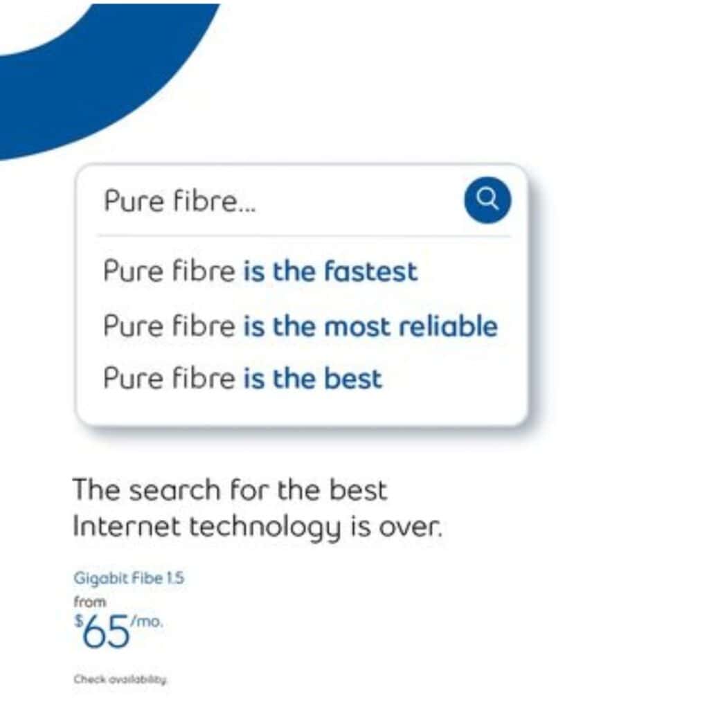 The search for the best internet technology is over Pure Fibre Internet Free Canva Ad Template