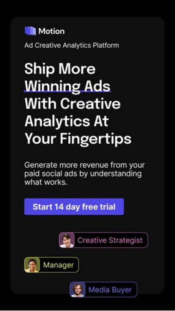 Ship Winning Ads with Creative Analytics at your fingertips Motion Free Canva Static Ad template