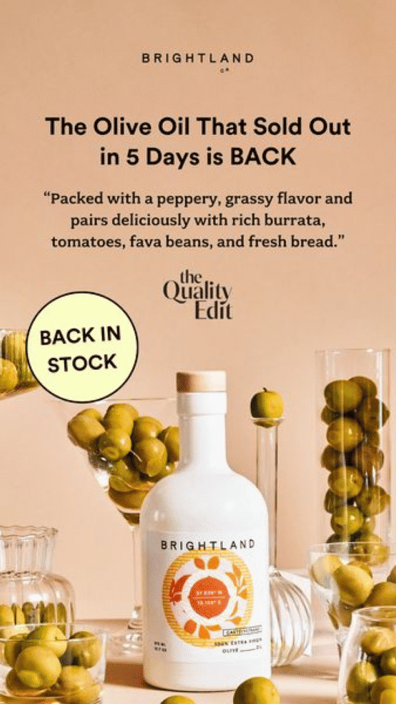 The Olive oil that sold out in 5 days is back Brightland Free Static Ad Template